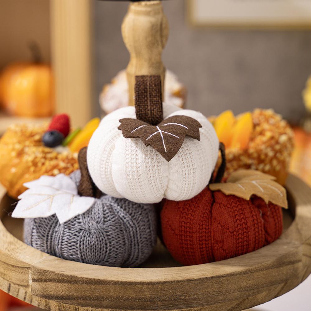 1/3ks Umělé podzimní dekorativní háčkované dýně pro rustikální statek Den díkůvzdání Sklizeň halloweenského stolu Centrální ozdoba Mantel Kitchen Decor