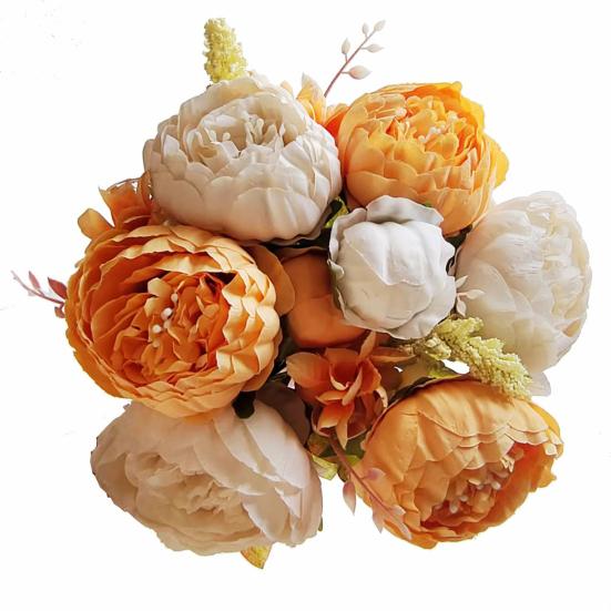 13 Heads Artificial Flower Silk Fabric Realistic Peony Bouquet with Soft Touch Home Wedding Display Office Decoration