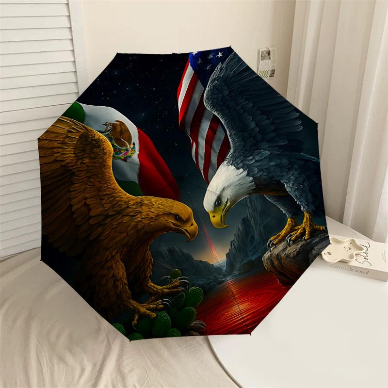 

1PC American Eagle Mexican Flag Automatic Open/Close Umbrella with Windproof, 8-Rib Sturdy Canopy, Durable Ribs, Fashionable Design, Outdoor Accessory
