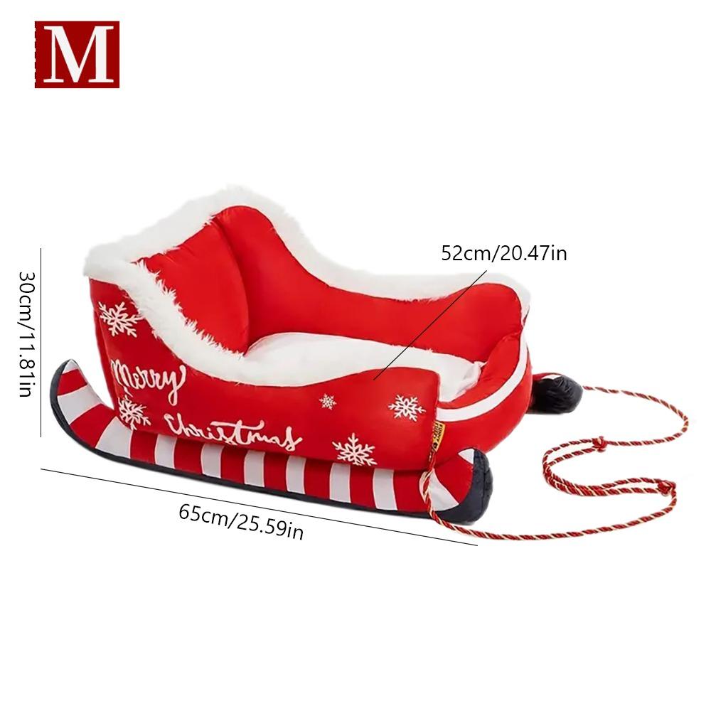 

Cute Christmas Sleigh Pet Bed Non-Slip Bottom Removable Pet Warm Sofa Washable Fluffy Dog Kennel Cat Dog