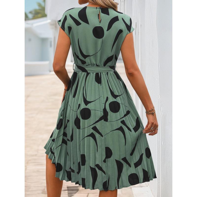 Elegant Personality Abstract Pattern Printed Pleated Dress