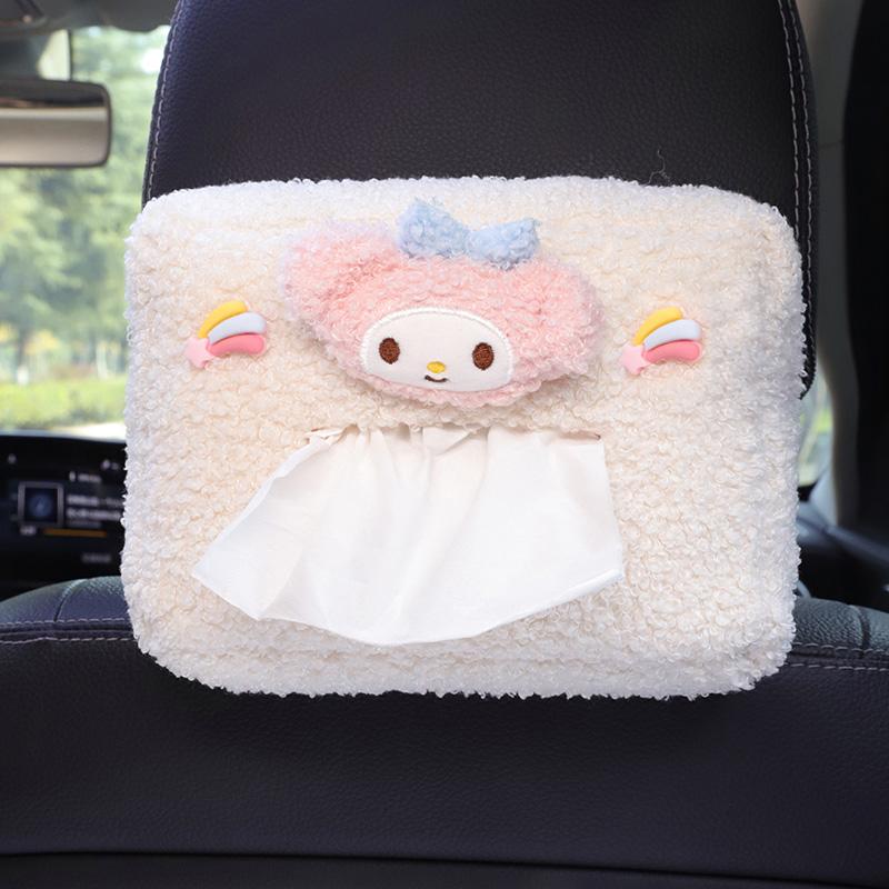 Słodkie pluszowe kolorowe kwiaty z kreskówek, zagłówek samochodowy, pudełko na chusteczki, uchwyt na papier, osłona przeciwsłoneczna, wiszący organizer, stylizacja akcesoriów samochodowych
