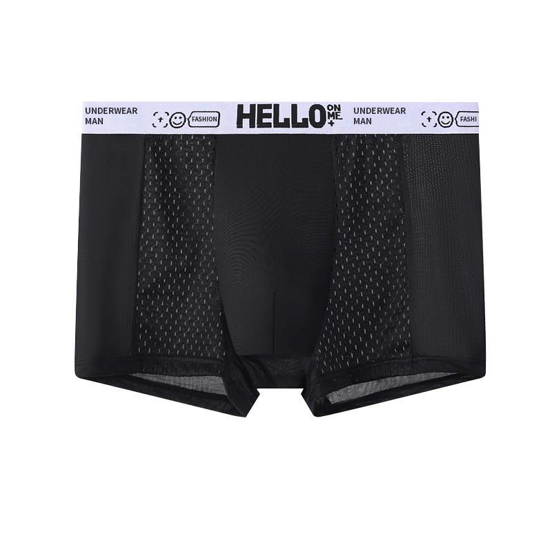 Sommer Eis Seide Herren Mesh Slips mit HELLO Bund, Vier-Ecken-Design, Flachbein-Shorts