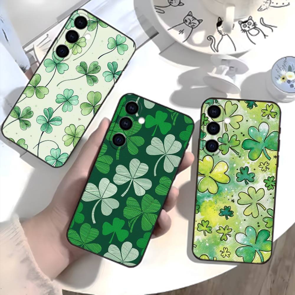 Lucky-Four-leaf Clover Phone Case For Samsung Galaxy A73,A21s,A22,A31,A52,A53,A71,A41Soft Black Shell