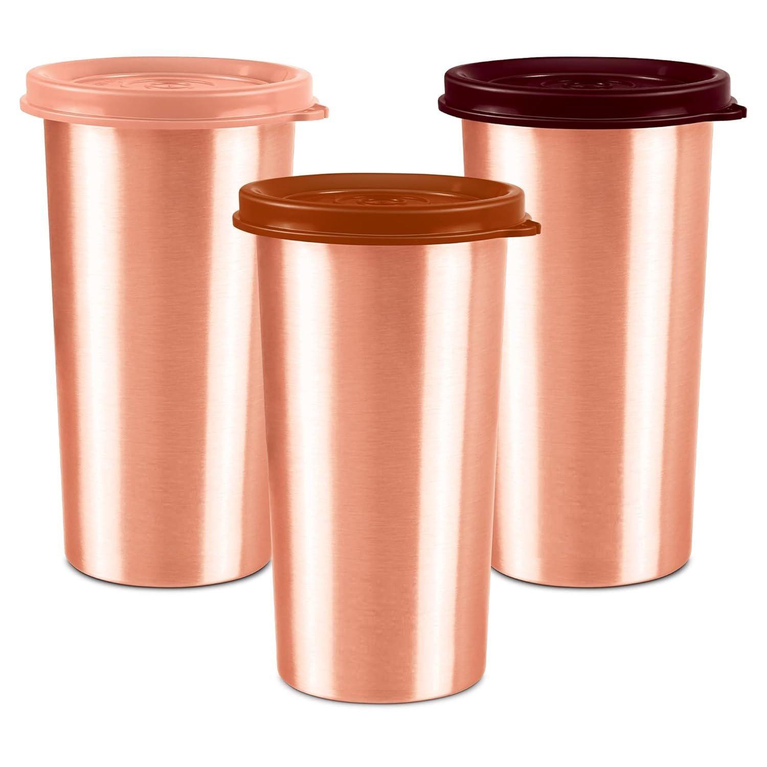 

Медный стакан для питьевой воды с крышкой, набор из 3 штук, 480 мл каждый, медь | 100% герметичный | Офис | Спортзал | Йога | Дом | Кухня | Походы