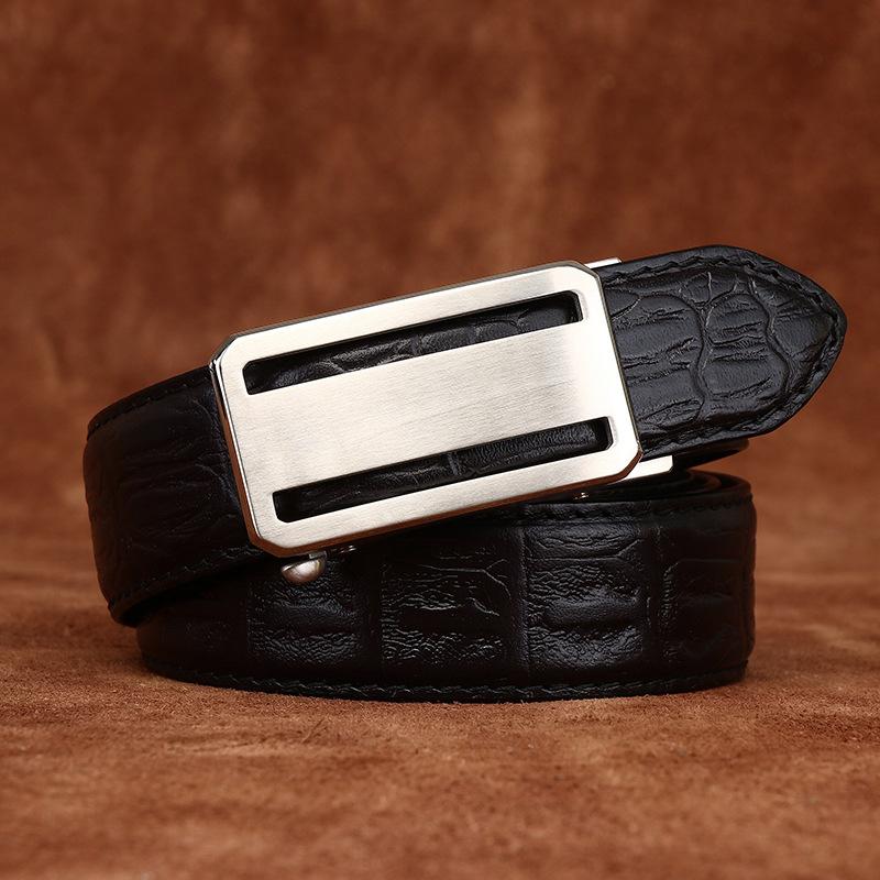 High-End Crocodile Pattern Stainless Steel Automatic Buckle Belt Men'S Genuine Leather First Layer Cowhide Simple Casual Pants Belt Men'S