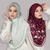 Cotton Eid Al-Fitr Long Floral Turban Breathable Hijab Head Wrap Printed Arab Lady Headscarf  Women