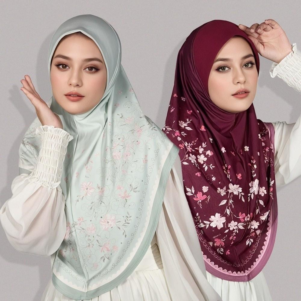 Cotton Eid Al-Fitr Long Floral Turban Breathable Hijab Head Wrap Printed Arab Lady Headscarf Women