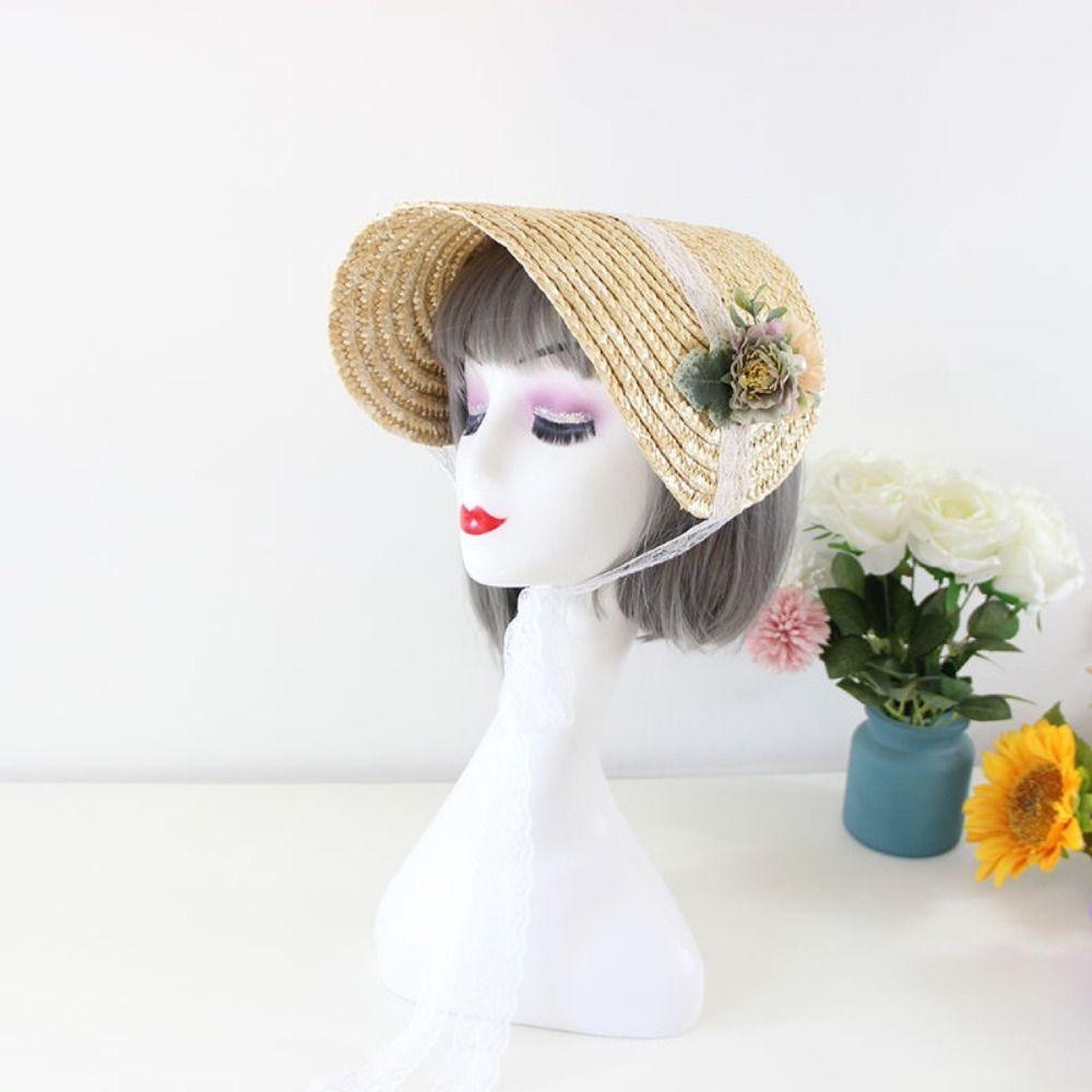 Sweet Lace-up Beach Hat French Style Flat Top Hat Outdoor Camping Beach Party Photo Props