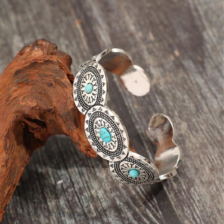 Bracciale Bohemien Aperto Retro con Accessorio Turchese Bangle Stiloso per Festival Musicali e Avventure di Viaggio