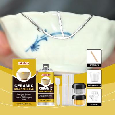 Kit Profesional de Reparación de Porcelana Adhesivo de Pegamento Cerámico Fuerte para Jarrones, Platos, Inodoros Reparación Impermeable para Astillas y Grietas