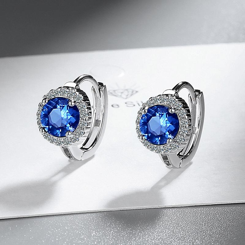 

HuiSept Fashion Earrings with Zircon Gemstone 925 Silver Jewelry for Women Wedding Engagement Party Promise Gift Accessories темно-синий