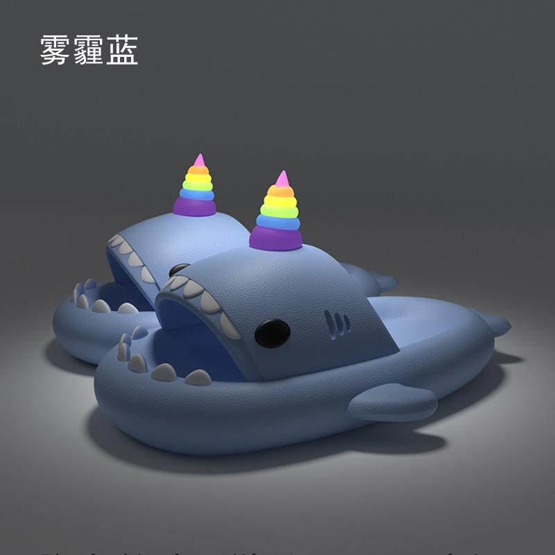 

Cute Shark Slippers Women Men Summer Platform Shoes Night Glowing DIY Accessories Indoor Beach Slides Lovers Home Street Slipper 44-45 синій