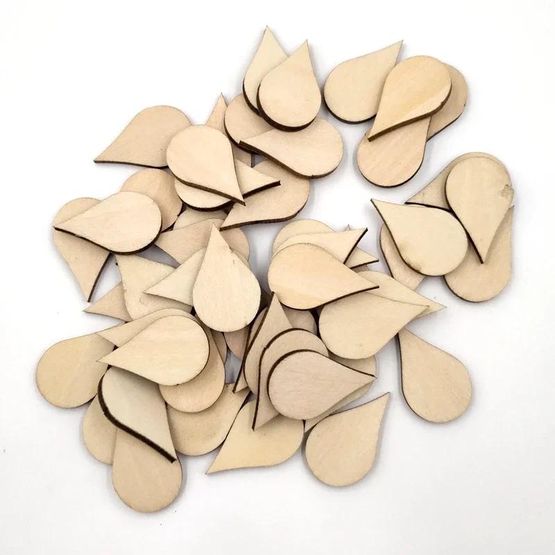 15-100mm Wooden Shape Cutouts Wood Water Drop Shape Discs Slices Wood Pieces Embellishment DIY Crafts Ornament Home Decorations