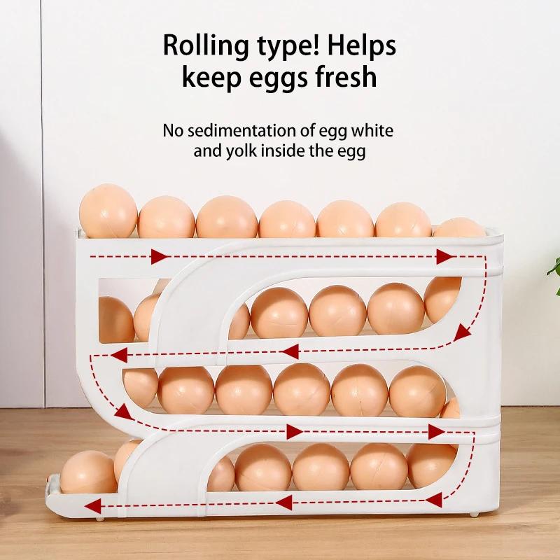 4 Layers Automatic Rolling Egg Holder Rack Fridge Egg Storage Box Container Kitchen Refrigerator Egg Dispenser Fridge Organizer