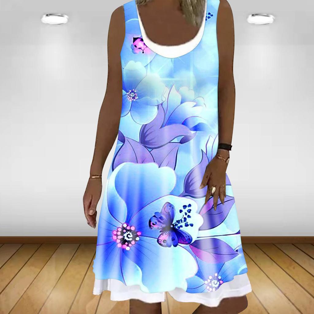 Vestido de verano Mujer Sin mangas Impresión digital Vestidos sueltos  Vestido casual de playa comprar a buen precio — entrega gratuita, reseñas  reales con fotos — Joom