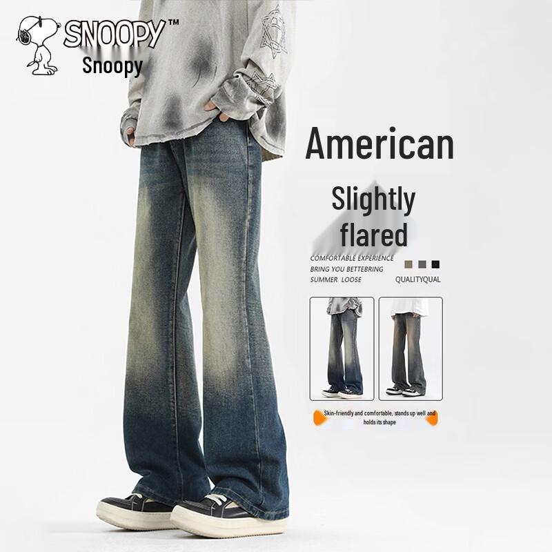 SNOOPY Men's Trendy American Micro-Flared Straight Leg Jeans