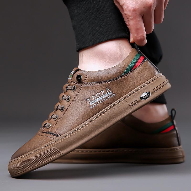 Men's Shoes Spring New Fashion Trend Board Shoes Men's Breathable Soft Sole Non-slip Versatile Sports Leisure Leather White Shoes