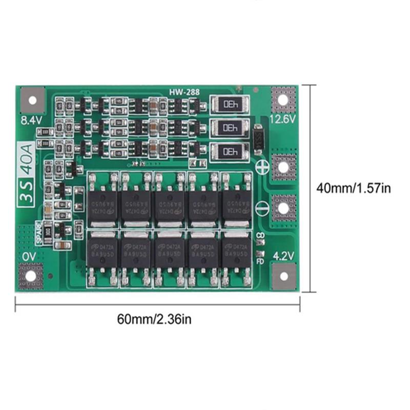 3 stk 3S 40A 60A Li-ion Litium Batterilader Beskyttelseskort 18650 BMS for Motor 11.1V 12.6V/14.8V 16.8V Forbedre