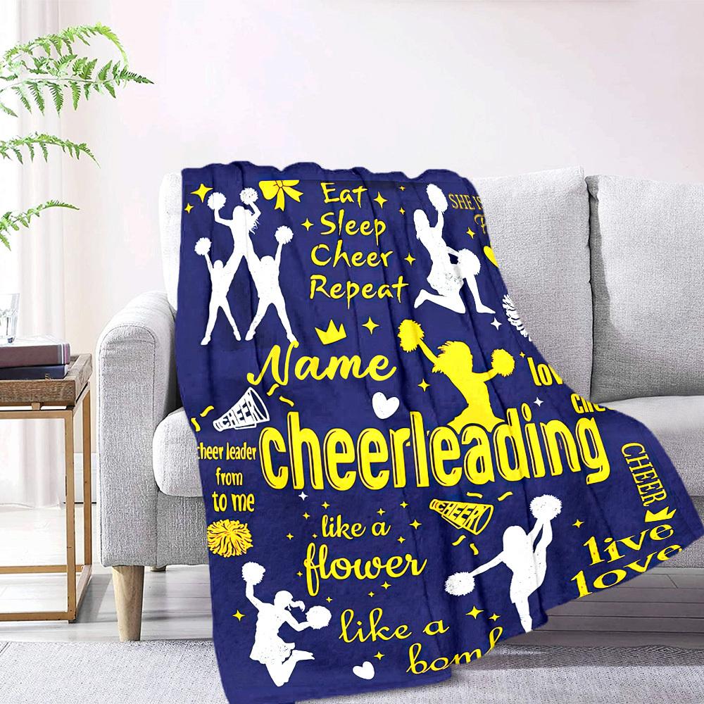 Cheerleading Spirit Eat Sleep Cheer Repeat Cozy Customizable Blanket Customize Text Durable Comfort For Sofa Couch Office Bed Picnics Allseason Use