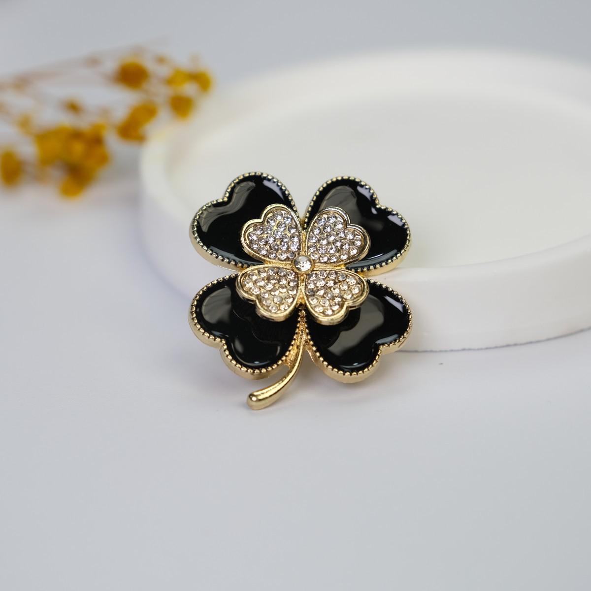 Korean Luxury Pearl Rhinestone Four-Leaf Clover Brooch Pin
