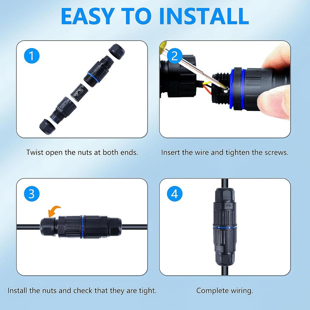 5PCS IP68 Waterproof Junction Box, Outdoor 2 Pin Electrical Cable Connector for 3.5-6.5mm Wire Range