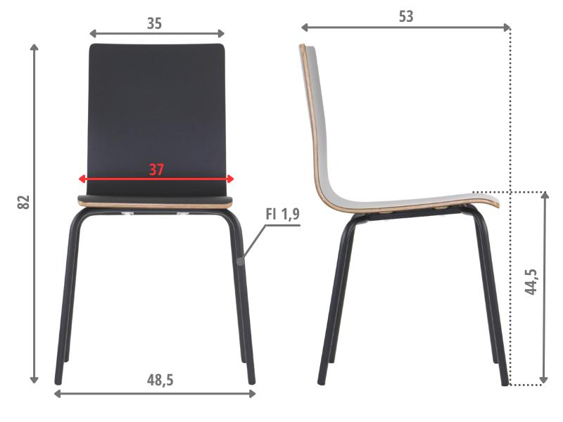 Black plywood chair with black frame. Model WERDI B