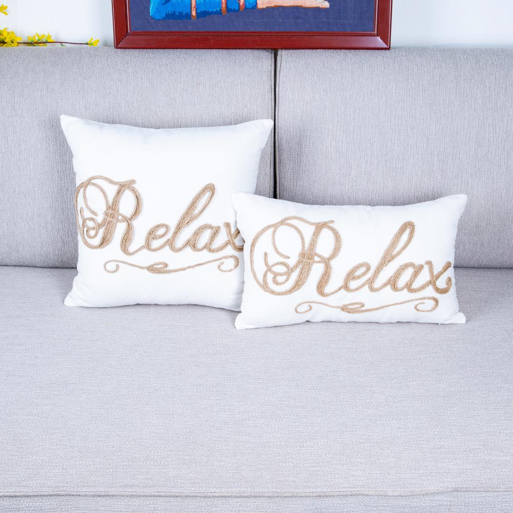 Pillowcase Linen Letters Leaf Embroidery Sofa Cushion Cover