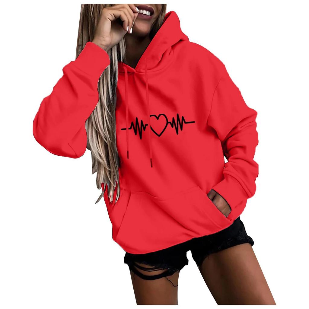 Kaixinjiuhao Women Fashion Casual Fun Print Hooded Sweatshirt Loose Sports Tops Pullover