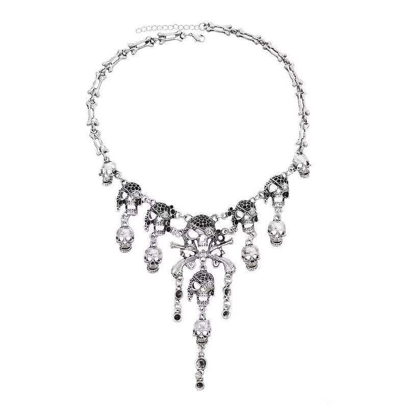 Fashion Style Personalized Hip Hop Punk Exaggerated Double-Layer Skull Cross Necklace for Women Gothic Lolita Ornament