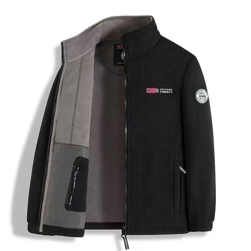 Funkční Větruodolná do Chladu, se Stahovací Šňůrkou, Velká Velikost Podzimní a Zimní Teplá Fleecová Bunda