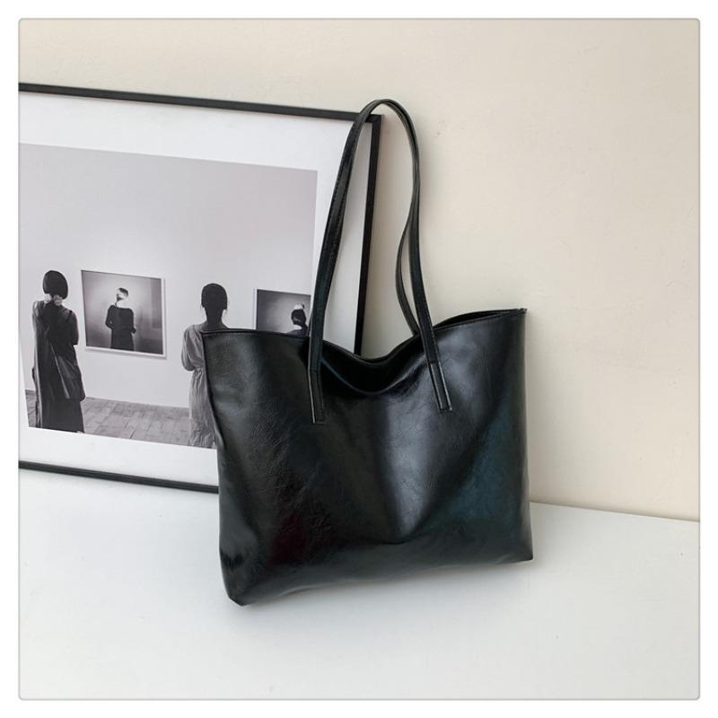 New women's simple large-capacity tote bag retro solid color trendy casual portable shoulder