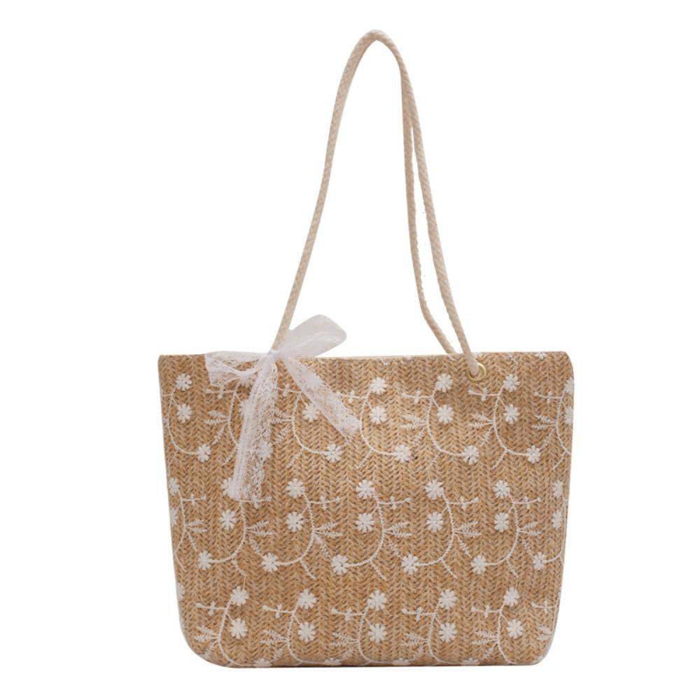 

New Straw Woven Shoulder Bags Lace High-capacity Handbags Handmade All-Match Shopping Bag Beach хаки