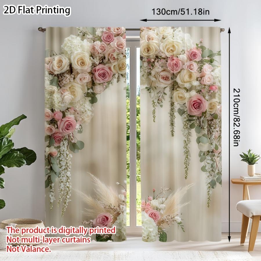 Digital Printed Curtains with Flower Arch Design, Stylish Window Drapes for Living Room Bedroom Home Decoration and Kitchen