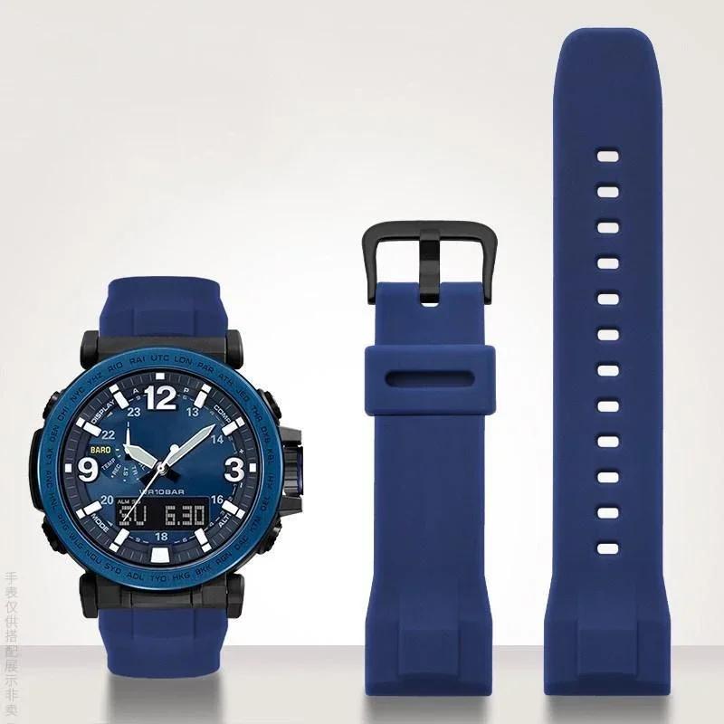 Černé a modré doplňky řemínku pro Casio PRG-650 PRW-6600Y-1A9 PRG600 / 610 silikonový řemínek vodotěsná náhrada gumová 24mm