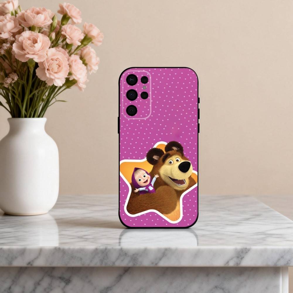 Cute M-Masha and the B-Bears Phone Case For Samsung S25,24,23,22,30,21,10,9,Ultra,Plus,Lite,FE,4,5 G Soft Black Case