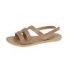 Fashion Round Toe Open Toe Roman Shoes Women's Summer New Retro Round Toe Cutout Metal Buckle Soft Sole Flat Sandals