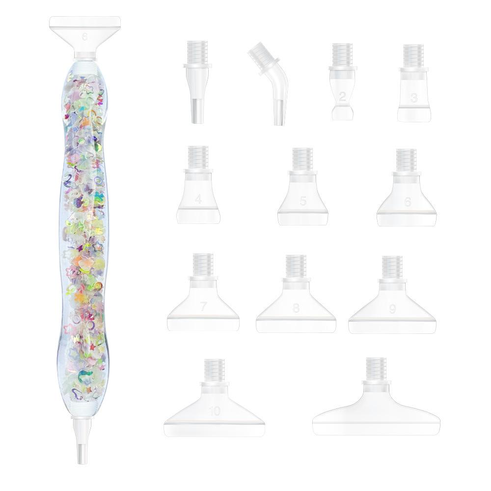 Glow Diamond Painting Pen Set with 12 Threaded Plastic Tips Luminous Rhinestone Picker Tool for DIY Crafts Nail Art
