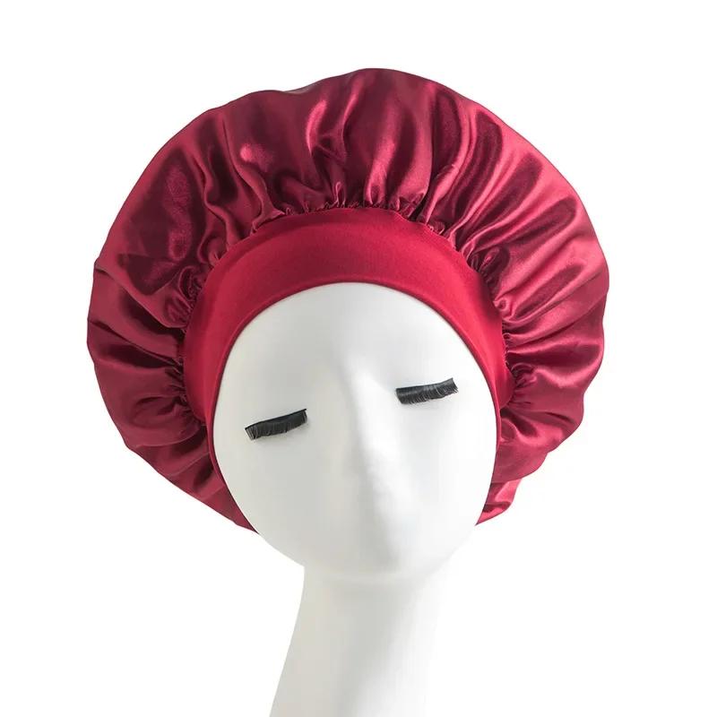 New Satin Wide Brim Nightcap Silky Bonnet Hair Wrap for Sleeping Sleep Cap with Elastic Soft Band Styling Cap Hair Wrapping Tool