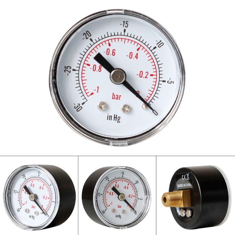Round Pressure Gauge Metal for Case 0/30" & 0/-1 Bar 1/8" BSPT Back Mount Brass Internal Fitting Used for Oil Water