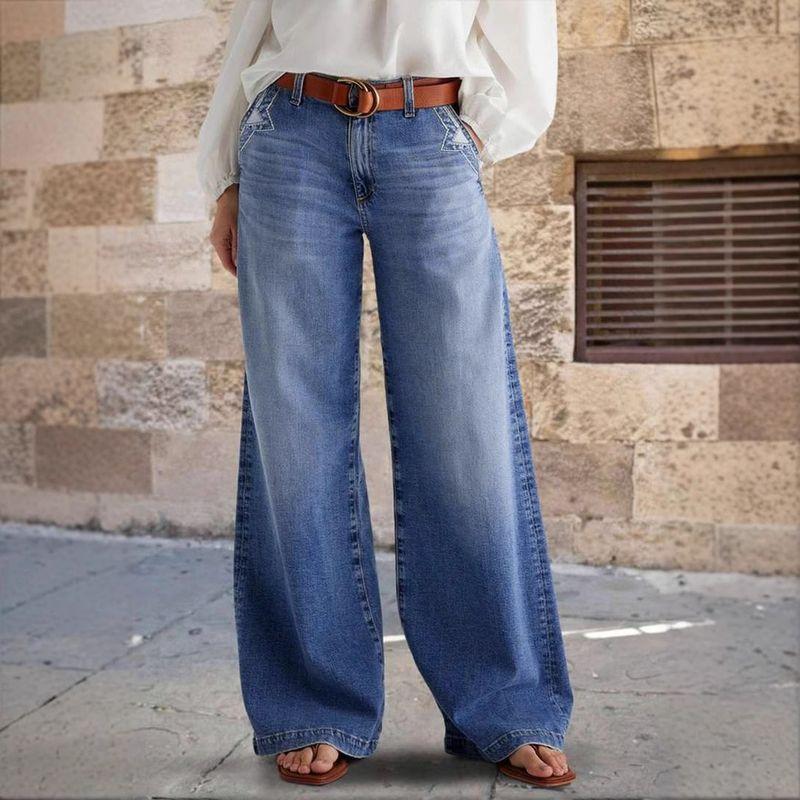 Straight Leg Jeans2025 Spring New European and American Retro Women Embroidery Stretch Straight Wide Leg Jeans