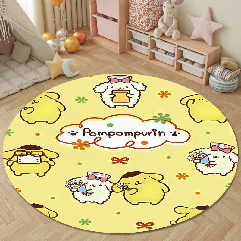 Fun Golden Puppy Yellow Pattern Round Carpet, Yellow Boho Vibe, Beautiful Rug for Guest Room and Spare Bedroom with Bold with Touch