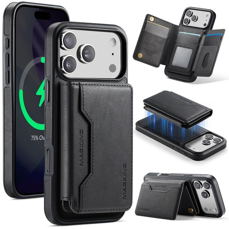 Magsafe Leather Flip Wallet Phone Case For iPhone 17 Air 17 Pro Max 2 In 1 Detachable Card Slots Cover Hoesje Coque Etui Bag
