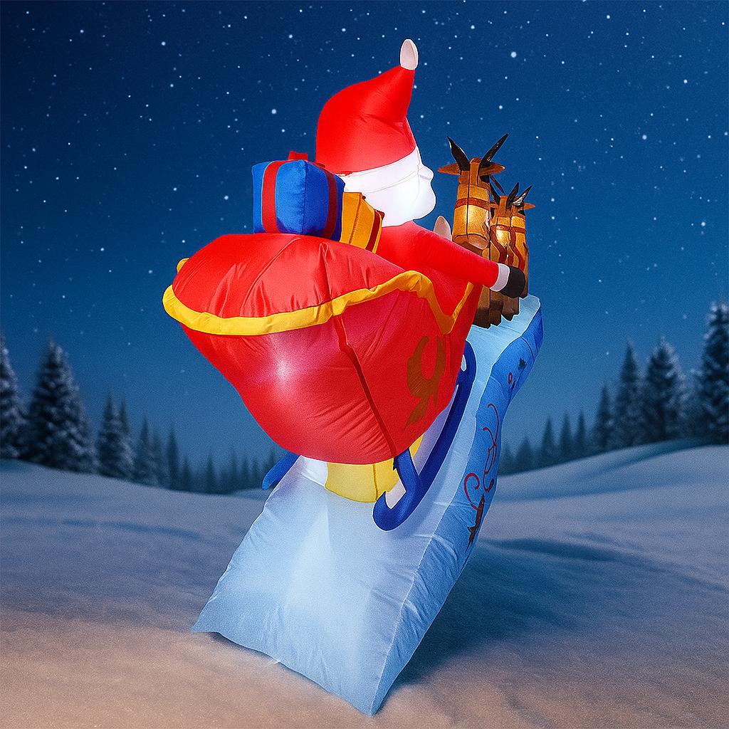 11.81FT Inflatable Santa Sleigh Reindeer Xmas LED Lit Yard Party Decoration Christmas Supplies Home Ornament Festive Gift Toy