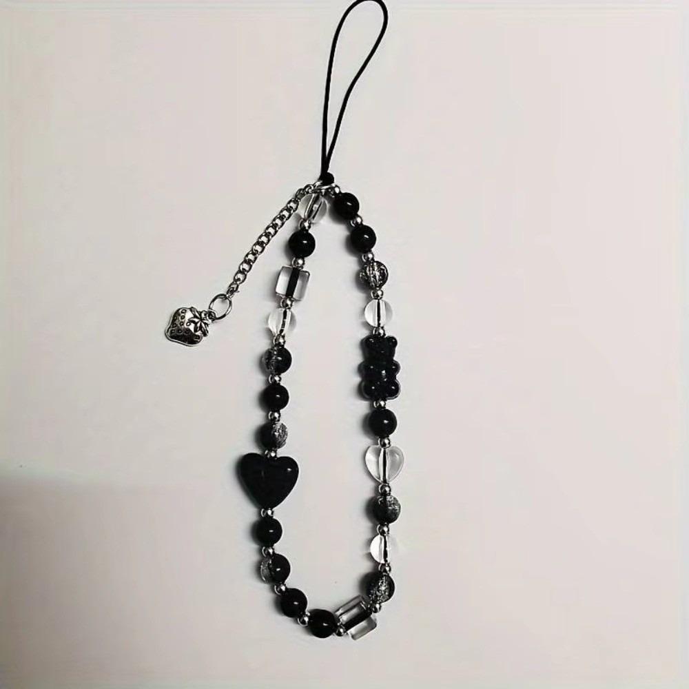 Trendy Strawberry Wrist Strap Black Love Bag Charm Keyring Cellphone Decoration