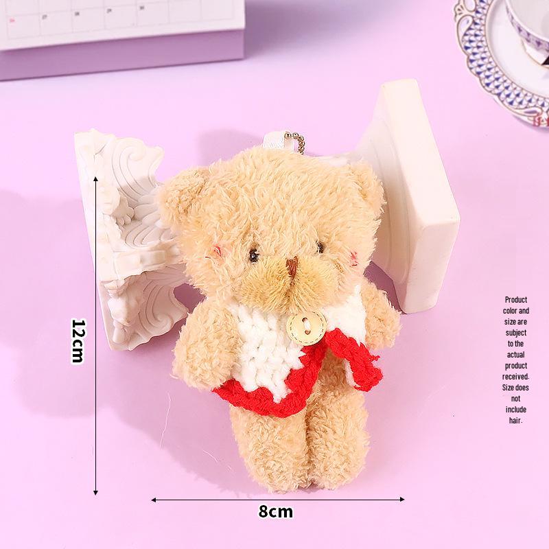 Blush Bear Plush Vest Keychain - Cute Teddy Backpack Charm Gift