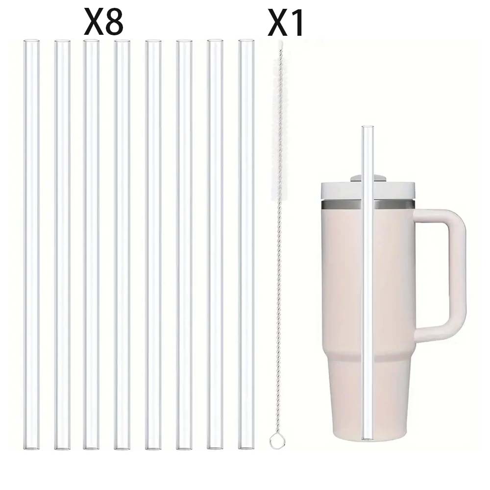 

31cm 8pcs PE Reusable Straw with Cleaning Brush, Plastic, Clear,Replacement Straw Compatible for Stanley 40 oz 30 oz Cup Tumbler