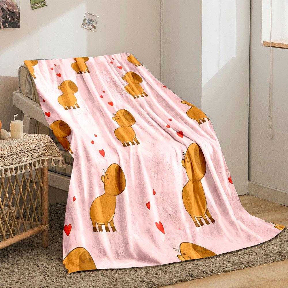 Cute Capybara and Hearts Pattern print blanket soft and cozy perfect for the living room bed sofa or a nap,gift