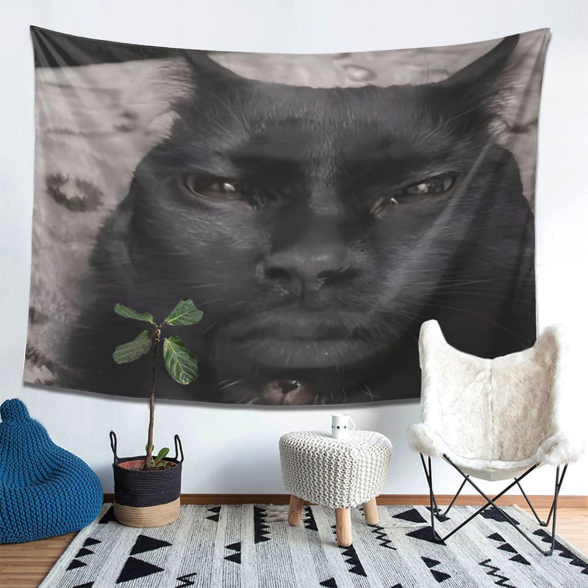 

VIKAMA Bohemian Style Black Cat Tapestry Personalized Bedroom Background Warm Bedhead Decoration Room Wall Decoration 74x94cm(29x37in)