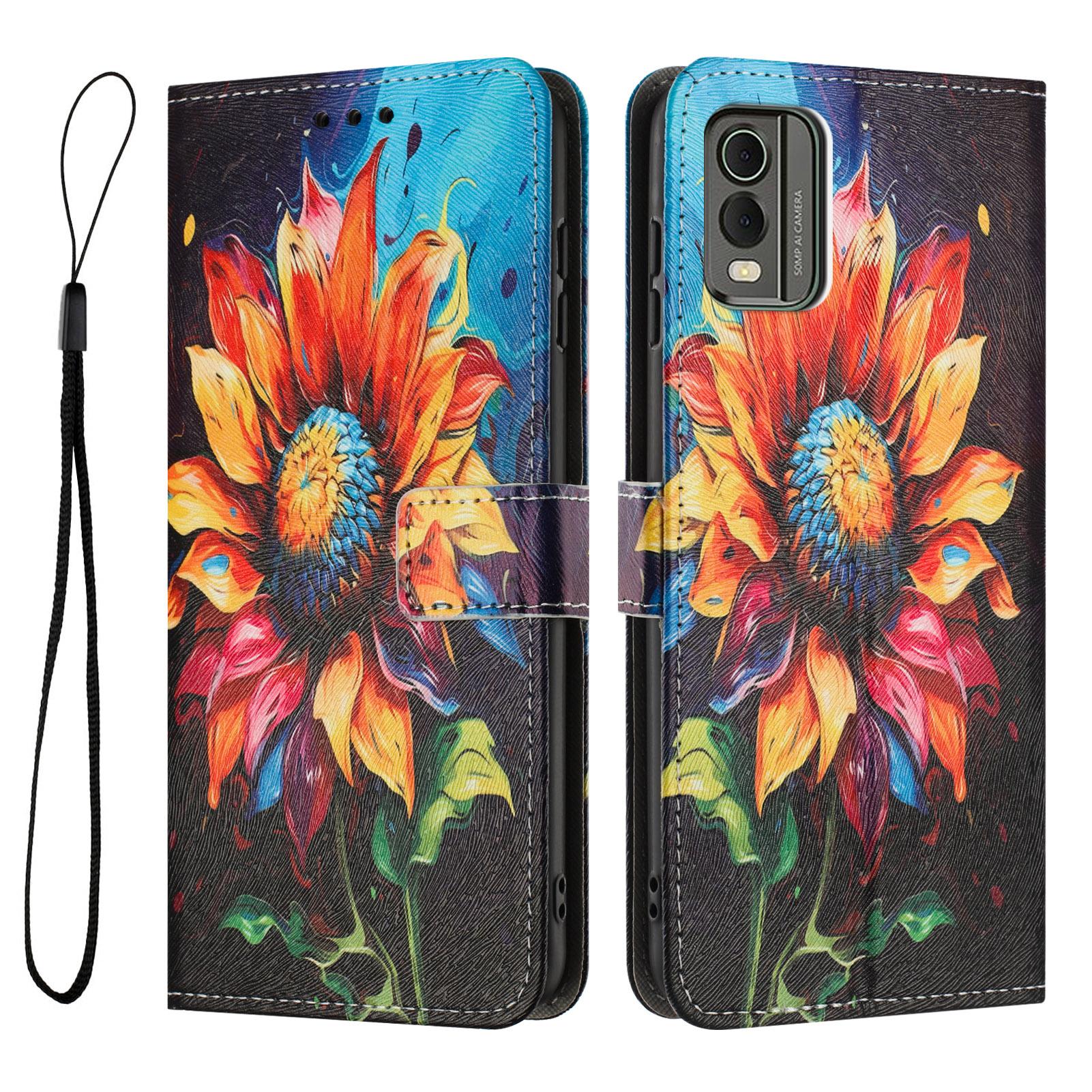 

YX-2501 For Nokia C32 (TA-1534) Case Pattern Printing PU Leather Wallet Phone Cover with Lanyard Sunflower
